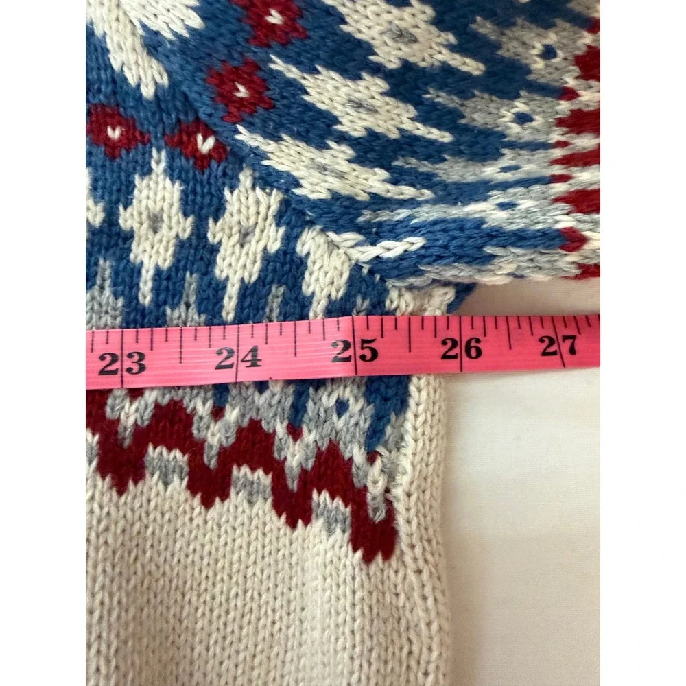 New IZOD XXL Quarter Zip Fair Isle Sweater Cream Blue Red Holiday Cotton Blend